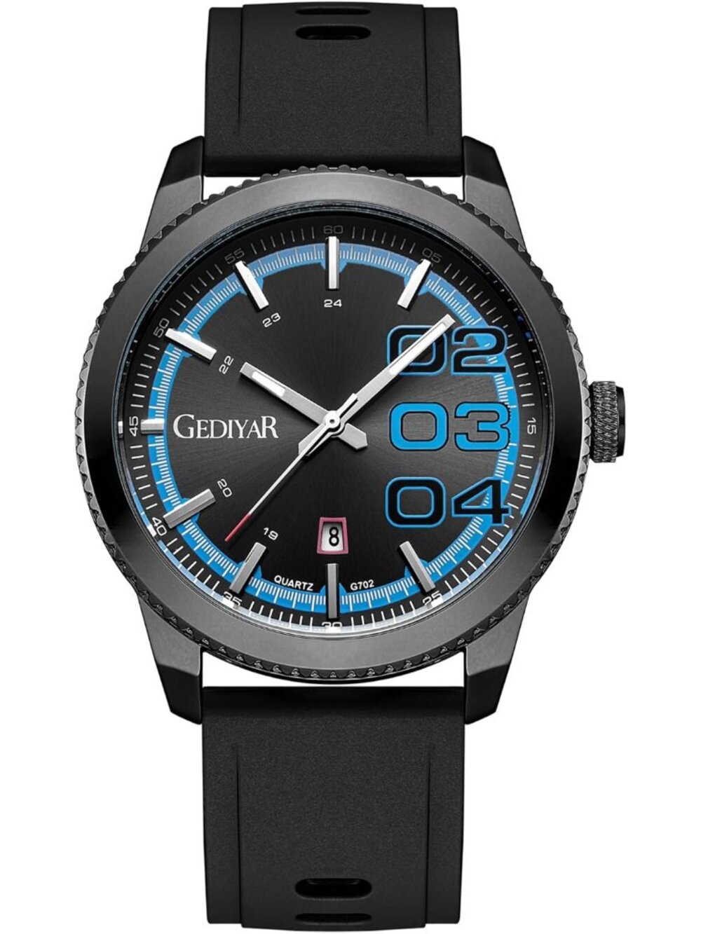 Men's Black And Blue Analog Quartz Silicone Band Waterproof Luminous Wrist Watch
